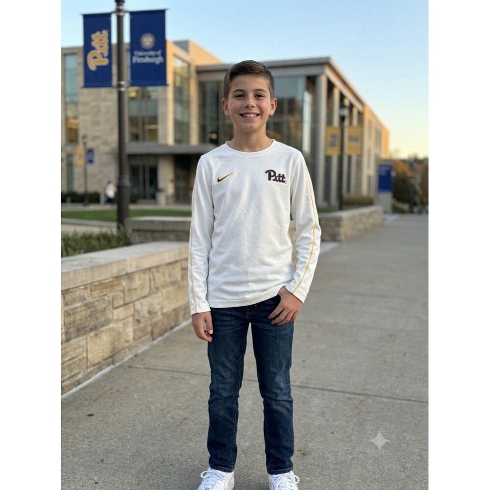 Nike Pitt Panthers Youth Medium Dri-Fit Long Sleeve Shirt White Gold NWOT